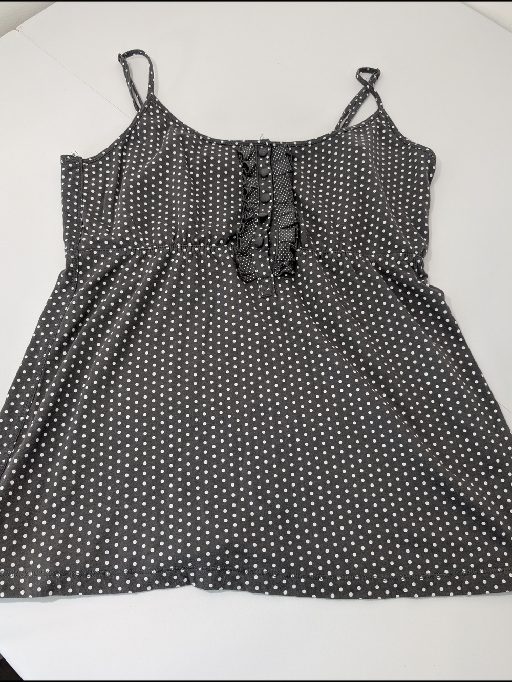 Allison Brittney Black Polka Dot Adjustable Spaghetti Strap Tank Top Large
